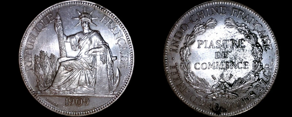 1909-A French Indo-China 1 Piastre World Silver Coin - Vietnam - Image 1 of 1