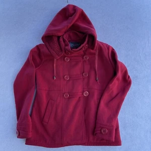 Abrigo YMI Mujer Medio Rojo Chaqueta Con Capucha Suave Mezcla Algodón Botón Años 90 - Imagen 1 de 12