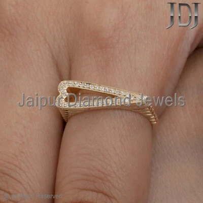 Solid 14k Yellow Gold Ring Genuine White Diamond Designer Fluted Heart Ring - Image 1 of 4