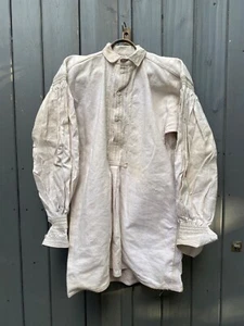 Antique Romanian Linen Folk Smock Shirt Blouse Handmade Hand-smocked Vintage - Picture 1 of 19