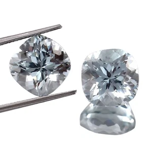 Natural Sky blue Aquamarine Loose Cushion Cut Gemstone Matched Pair 14x14MM - Picture 1 of 6
