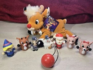 Rudolph the Red Nose Reindeer - Plushie, Vintage Finger Puppets, Light Up Nose - Picture 1 of 6