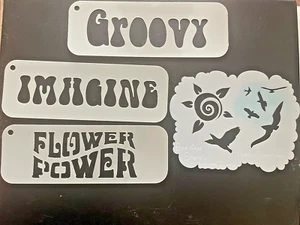 Face Body painting stencils x 4 Groovy Hippy Theme Bad Ass Birds Flower Power - Picture 1 of 3
