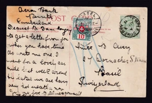 Cunbria Penrith TEMPLE SOWERBY 1911 Single Ring Underpaid PC Swiss 10c fällig - Bild 1 von 2