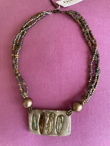 Oceana Handmade Mix of Glass & Acrylic Beads Abalone Pendant Necklace - Picture 1 of 4