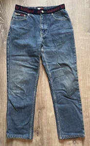 Vintage 90s Tommy Hilfiger Jeans Women's Sz 5 Spell Out Logo Waistband Hip Hop - Picture 1 of 14