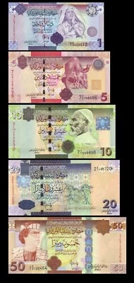 LIBYE Libya full Banknotes set 1 5 10 20 50 Dinars - SERIE 07 UNC - Photo 1/4