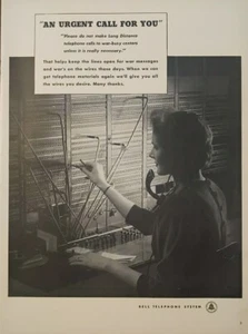 1943 Bell Telephone Print Ad, Phone Switch Operator World War II - Picture 1 of 1