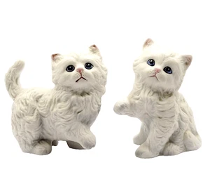 White PERSIAN Blue Eyed Kitten Cat Kitty Pair Porcelain Figurines Homco 1980s - Picture 1 of 22