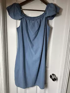 J. Crew Sheath Dress Size 6 Chambray Ruffle Shoulder Sleeveless Boho NWT - Picture 1 of 6