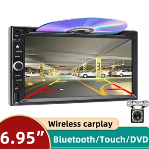 Double 2 Din 6.95" Bluetooth Car Radio Stereo Wireless Carplay+AHD Backup Camera - Picture 1 of 12