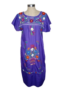 Liliana Cruz Dress Womens Size L Embroidered Purple Midi Hand Made Ethic Boho - Picture 1 of 6