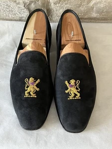 Edward Green Albert Navy Blue Suede Slippers w/ Griffin embroidery 11.5/12 E EUC - Picture 1 of 15