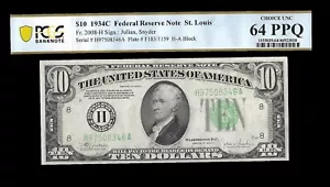 United States 10 Dollars 1934C St.Louis PCGS 64PPQ Banknotes - Picture 1 of 2