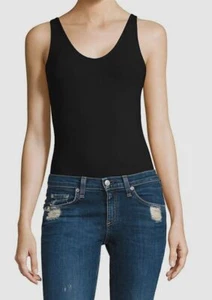 $185 ATM Women's Black Ribbed Sleeveless V-Neck Tank One Piece Bodysuit Size M - Picture 1 of 2