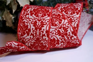 Granat Rot Samt Barock Drahtband 2,5" Weihnachten Kranz Schleife Kuchen Baum - Bild 1 von 6