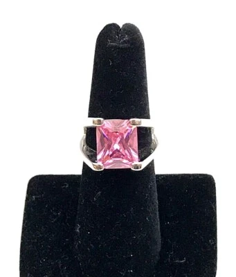 Lia Sophia "Daiquiri" Pink Cubic Zirconia Center Stone Silver Tone Ring Size 7 - Image 1 of 3