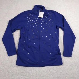 Vtg Quacker Factory Full Zip Jacket Women's Small Blue Long Sleeve Studded - Picture 1 of 14