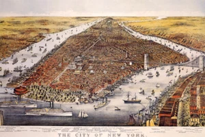 1800'S BIRDS EYE VIEW MAP NEW YORK CITY TRAVEL TOURISM FINE VINTAGE POSTER REPRO - Picture 1 of 3