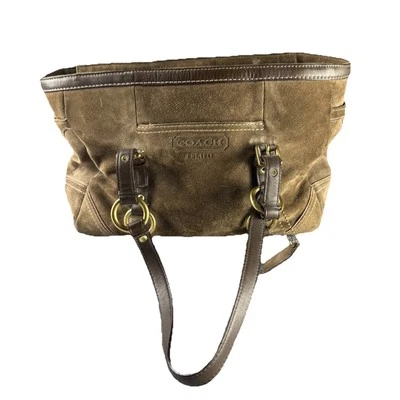 Coach Madison Suede Tote Brown Pink Trim Old Money Designer Quiet Luxury READ - Image 1 of 4