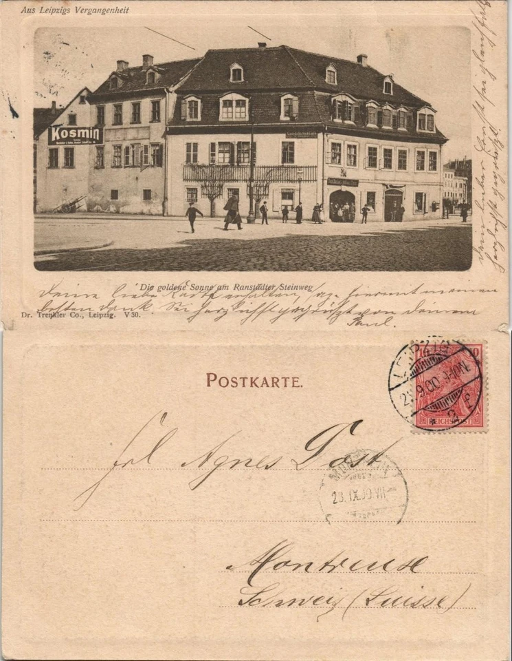 Leipzig Straßen Partie Gasthof Goldene Sonne am Ranstädter Steinweg 1900 - Bild 1 von 3