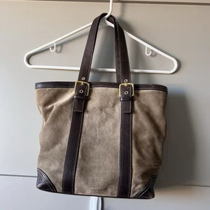 Coach Carly Taupe Suede Shoulder Tote Bag Purse Boho Preppy Y2K 2000s Vintage - Picture 1 of 11
