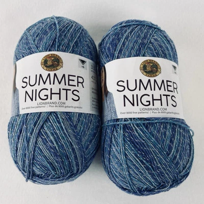 Lion Brand Summer Nights Cast Away Blue Gray Sparkle Lot 16733  2 Skeins Balls - Image 1 of 4