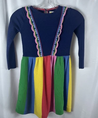 mini boden girls 6-7 Rainbow Knit Dress Cinco De Mayo Multicolor Long Sleeves  - Image 1 of 4