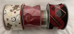 Menge ausgefallenes Weihnachtsband & Borte, 4 Rollen neu im Paket rot & gold - Bild 1 von 5