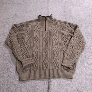 Dale Of Norway Sweater Mens Large Brown Henningsvær Wool Cable Knit 1/2 Zip - Picture 1 of 10