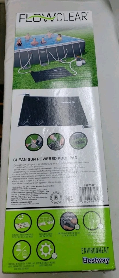 Flowclear 58759E 43" " Solar Powered Rectangular Pool Heating Pad for Above