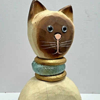 James Haddon gato siamés escultura de madera arte popular figura tallada y pintada a mano de 12" Foto 1 de 4