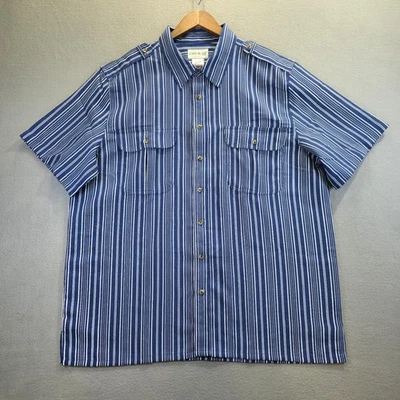 Мужская рубашка John Blair в синюю полоску с коротким рукавом на пуговицах размер XLG - Изображение 1 из 4