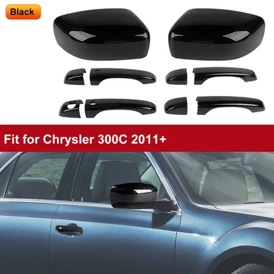 GLOSS BLACK DOOR HANDLE TOP MIRROR CAPS TRIM COVER SET FOR CHRYSLER 300C 2011-23 Foto 1 de 4