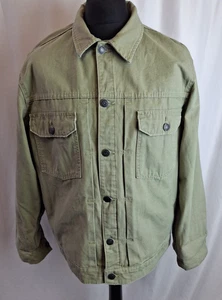 Pull & Bear Denim Jean Jacket Smart Casual Khaki Green Large A3209 - Picture 1 of 6