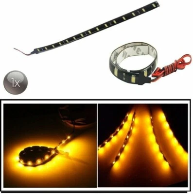 Bande Ruban LED Orange 12V IP65 Souple Autocollant 30cm Clignotant Auto Moto - Photo 1/3