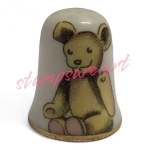 Dedal de costura de porcelana vintage, oso de peluche, anillado dorado - Imagen 1 de 6