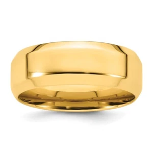 14k Yellow Gold 8mm Beveled Edge Wedding Band Ring for Women Size 9.5 - Picture 1 of 6