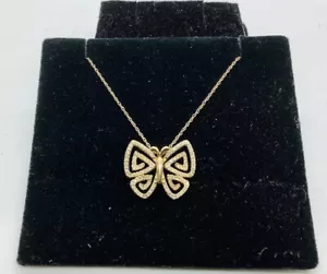 14k Gold,diamonds Butterfly Pendant,necklace 18” - Picture 1 of 5