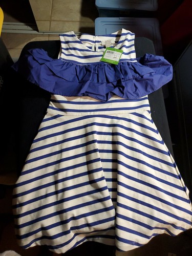 Abito Kate Spade a righe a vela con volant taglia 7 bambina bianco e blu