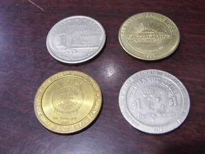 Casino 1$ Gaming Tokens (Lot of four) Exchange Club, Ellis Island, Sunset Sta + - Picture 1 of 5