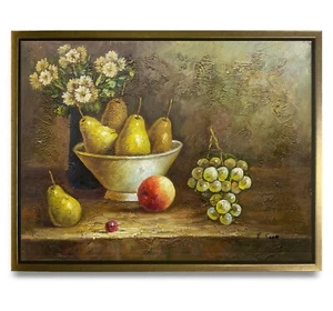 Arte de Nueva York - Pintura al óleo original de bodegones frutas lienzo 12x16 enmarcado - Imagen 1 de 6