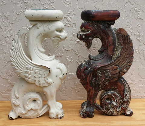 Matched Pair of Antique Wood Griffin Corbels, architectural gargoyle, dragon Cover