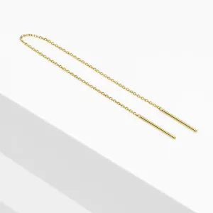 14k Solid Gold Sturdy Extra Long Chain Double Bar Earring, Two Hole Threader - Picture 1 of 10