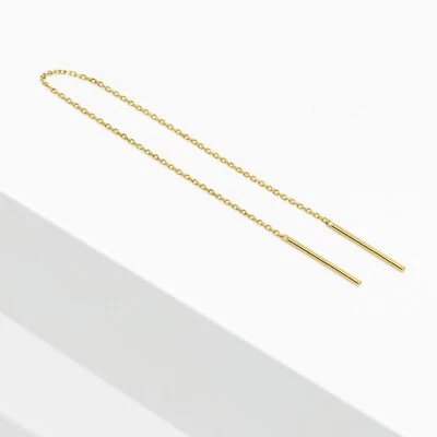14k Solid Gold Sturdy Extra Long Chain Double Bar Earring, Two Hole Threader - Image 1 of 4