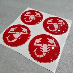 Red White 50mm Fiat Abarth 500 Hub Cover Adhesive Wheel Logos - Picture 1 of 3