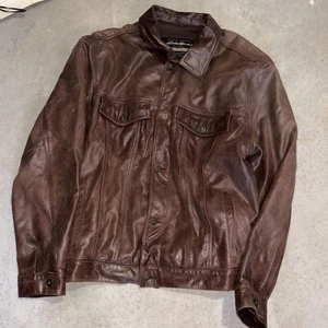 vintage EDDIE BAUER cowhide PATINA leather jacket XLT brown MOTORCYCLE xl tall - Picture 1 of 4