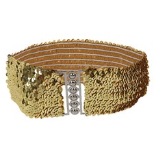 1X(Gold New Ladies Fashion Sequins Elastic Stretch Shinning Waist Band Casua VC6