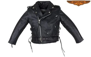 Kids Jackets Teens Leather Motorcycle Jacket Biker Style snaps W/ Side Laces - Picture 1 of 6