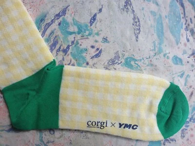 YMC You Must Create x Corgi Womens Welsh Socks Cotton Gingham Check Yellow UK4-7 - Image 1 of 4